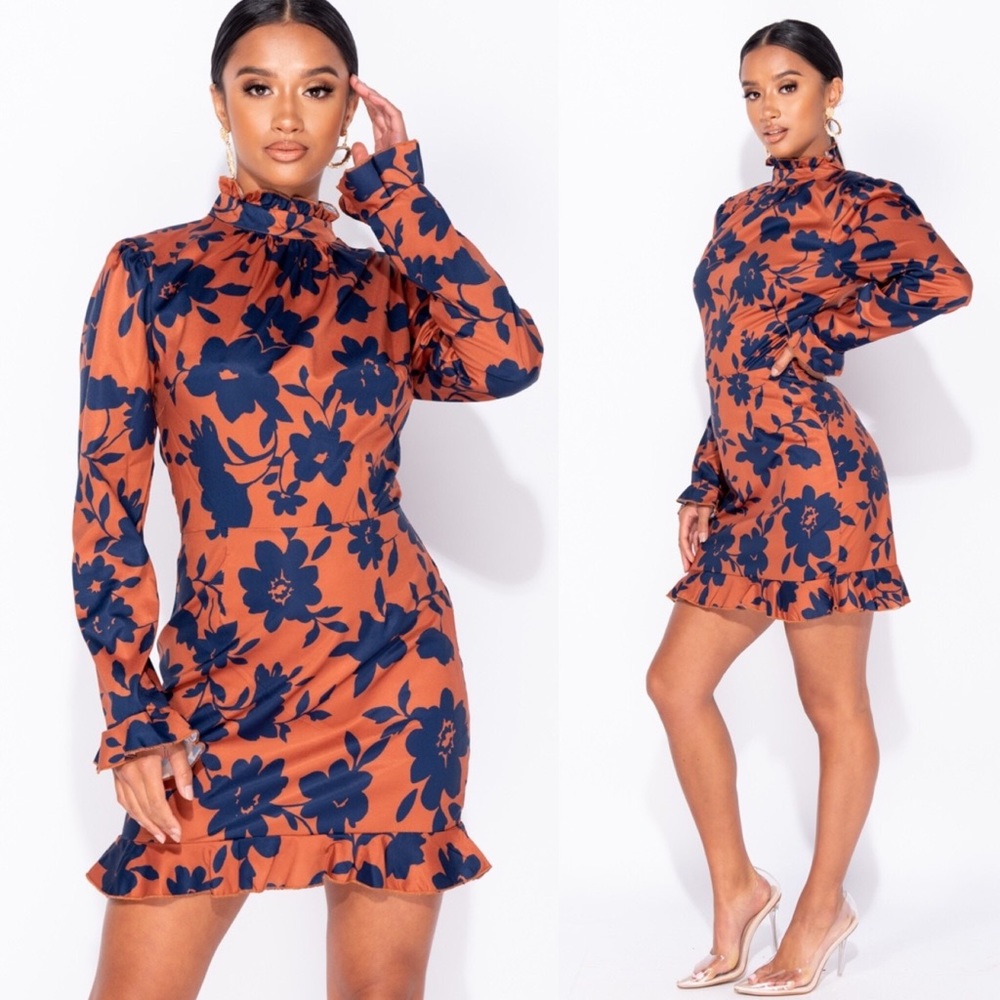 Kiara High Neck Long Sleeve Floral Dress - Picture 3 of 8